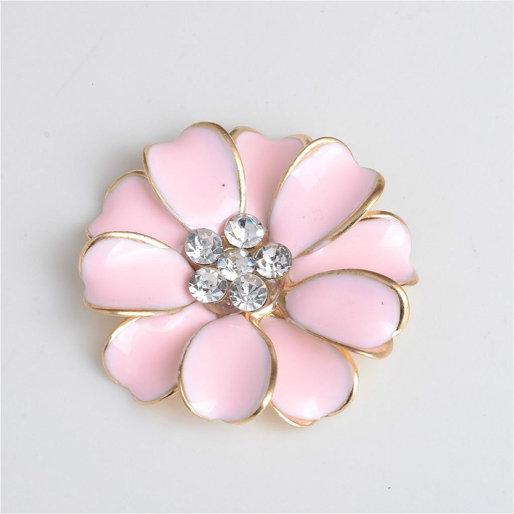 20 Pieces Metal Pink and Black Enamel Rhinestone Crystal Flower DIY Embellishment Flatback Buttons 32mm for Wedding Card Phone Case Decorative Hair Bow Craft Making