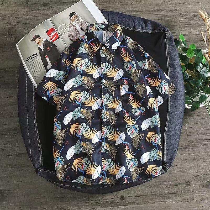 Áo sơ mi nam ngắn tay in hoa phong cách Hawaii