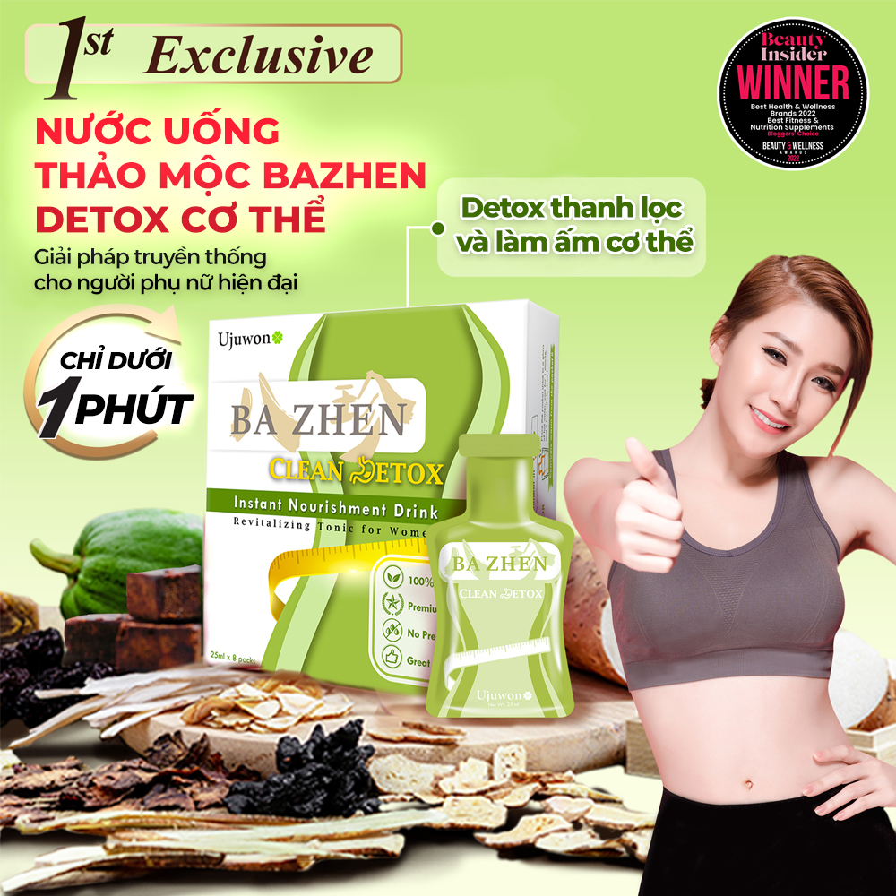 Combo 2 Hộp Nước Uống Thảo Mộc Đài Loan Hỗ Trợ Giảm Đau Bụng Mùa Dâu Rụng, Detox, Dáng Thon, Tăng Kích Cỡ Vòng 1 Ba Zhen Ujuwon