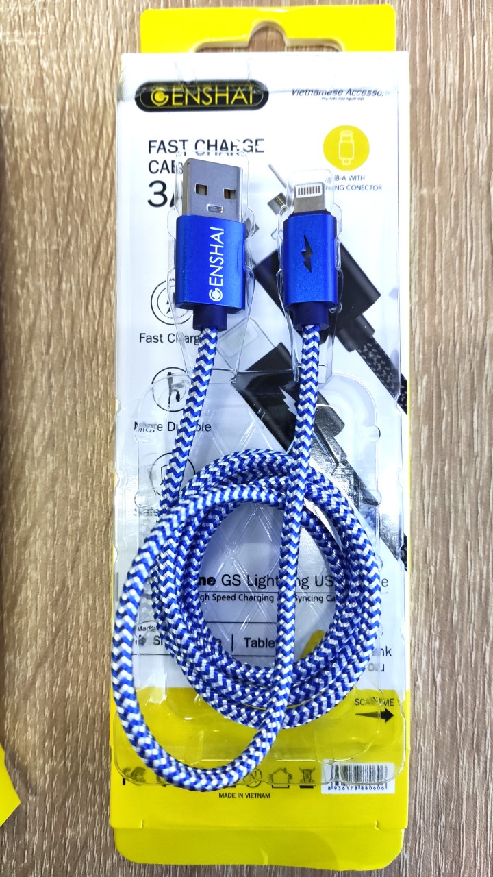 Cáp sạc nhanh Cho Iphone ipad 3A đèn Led Genshai GL9 dù 1m - hàng chính hãng