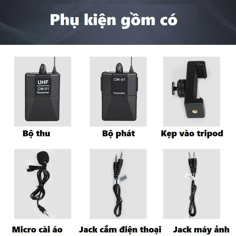 Micro cài áo không dây livestream, thu âm, quay video từ xa dùng cho điện thoại, máy quay phim