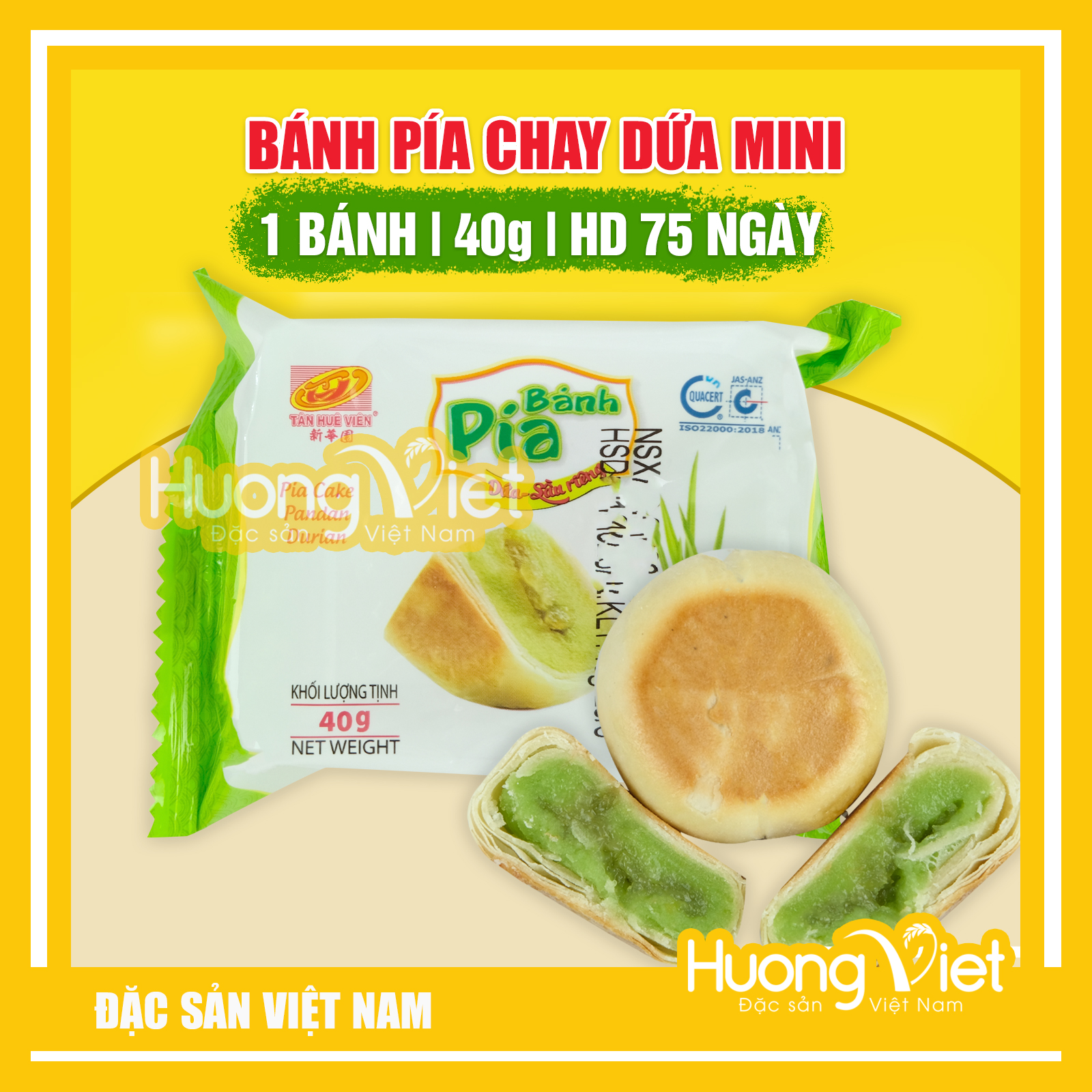 Đặc Sản Sóc Trăng - Bánh Pía Chay Dứa Sầu Riêng Mini, Bánh Pía Không Trứng Tân Huê Viên 500G, Đặc Sản Sóc Trăng [Túi 12 Bánh]