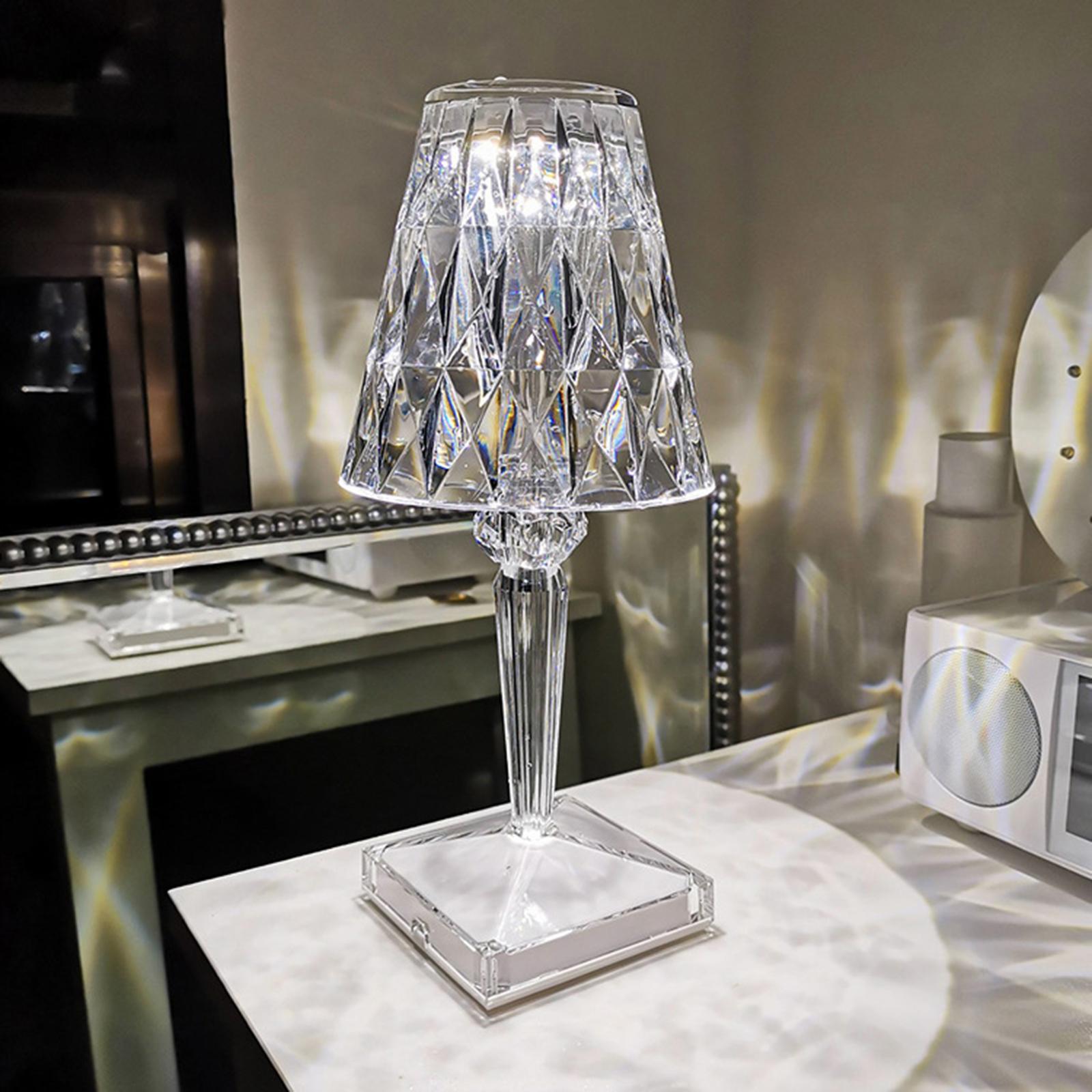 LED Designer Diamond Table Lamp Touch Control Acrylic Romantic Clear Lampshade Atmosphere Light Desktop Decor Bedroom