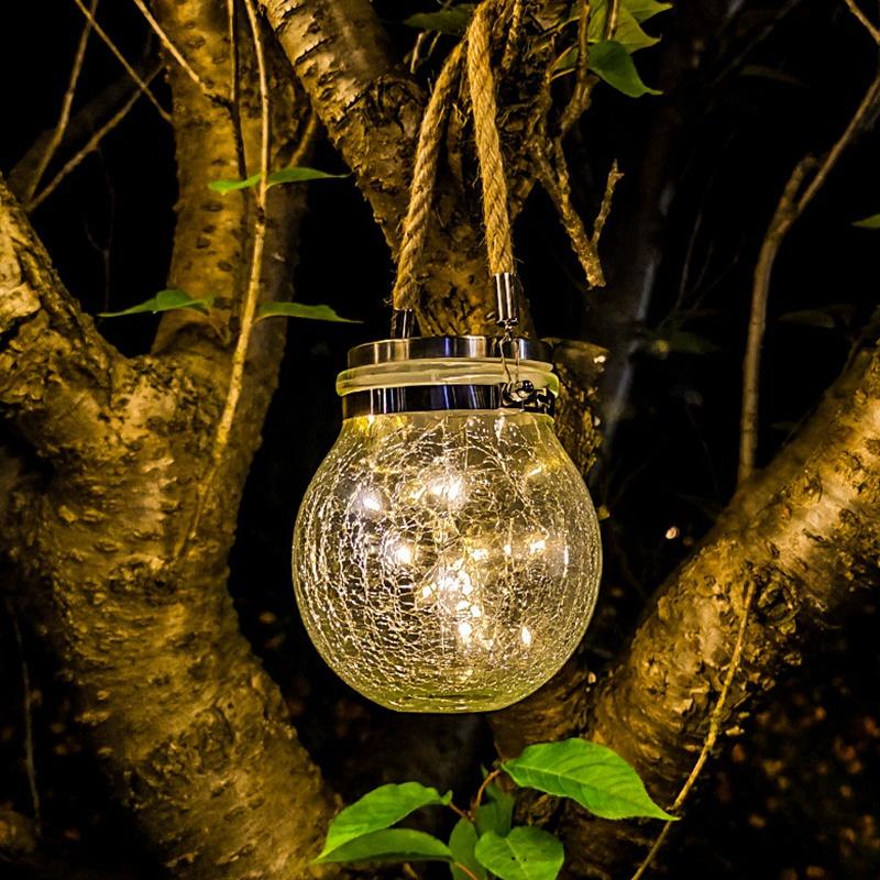 Solar LED Light Mason Glass Jar Waterproof Hanging Light with Rope Landscape Decoration for Patio Pathway Garden