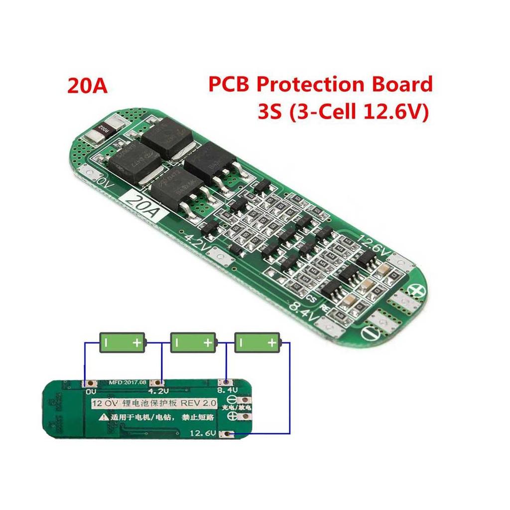 Set 10 Bo Mạch Bảo Vệ PCB BMS 12.6v 64x20x3.4mm 3S 20A Cho Pin Li-Ion Lithium 18650 HP Electrical