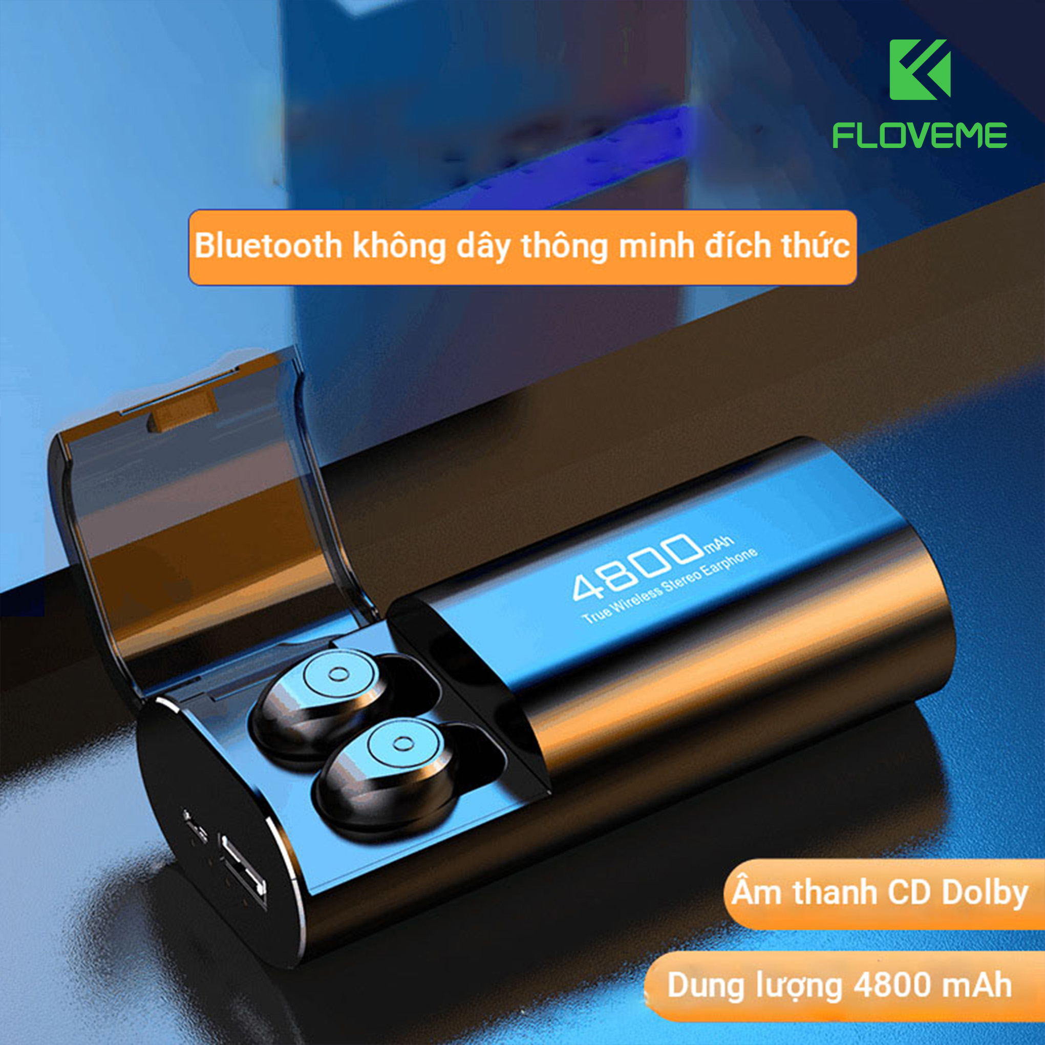 Tai nghe bluetooth  kiêm sạc dự phòng FLOVEME F11 –  Kiểu dáng sang trọng - Âm thanh HIFI chất lượng sống động –  Dung lượng pin 4800mAh sử dụng liên tục tới 7h - Chống nước IPX5  - Hàng Chính Hãng