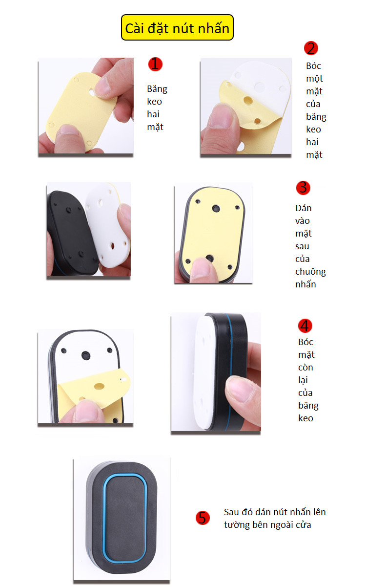 Bộ đôi chuông cửa không dây thông minh 2 chuông+1 nút nhấn cao cấp 9909-2 - Tặng bộ 100 miếng dán dạ quang hình ngôi sao