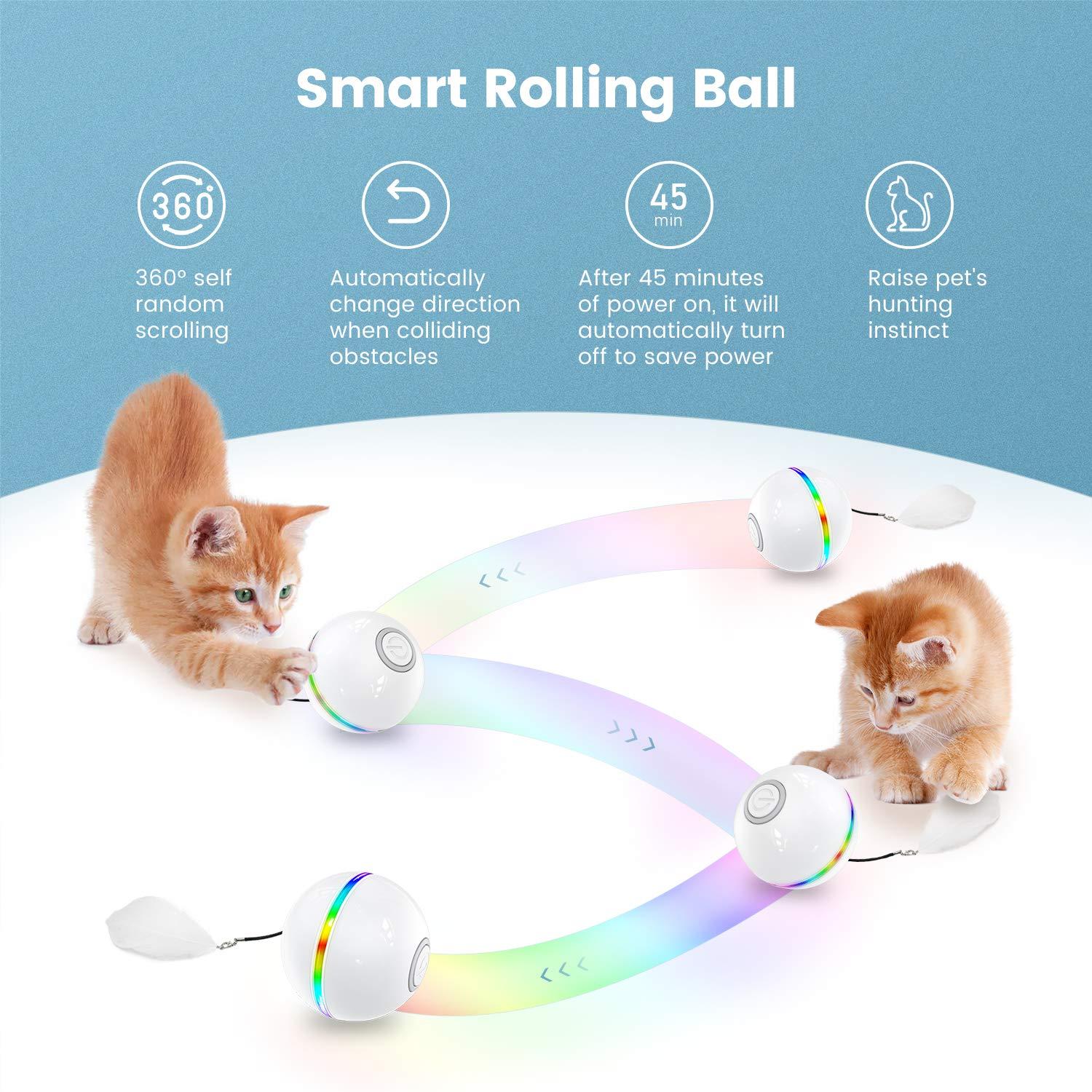Cat Toy, bóng tự động quay tự động 360 độ với đèn LED có thể sạc lại USB Tương tác điện Increet đồ chơi cho chó Chatons