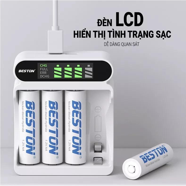 Bộ Sạc pin AA AAA Beston C9023L, có tính năng sạc nhanh, tự ngắt khi đầy, màn hình LCD thông minh, dùng cho micro,remote