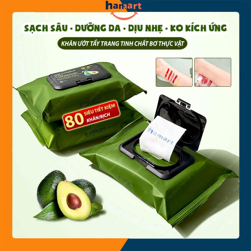 Bịch 80 Khăn Giấy Ướt Tẩy Trang Tinh Dầu Bơ Hamart Sạch Sâu Dưỡng Ẩm Da Mặt Hiệu Quả Tiện Lợi
