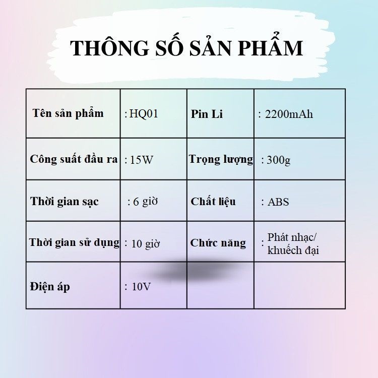 Loa Mic Trợ Giảng HQ01 - Công Suất Loa 15W - Kết Nối Qua Cổng Line In Thích Hợp Nhiều Thiết Bị Điện Tử