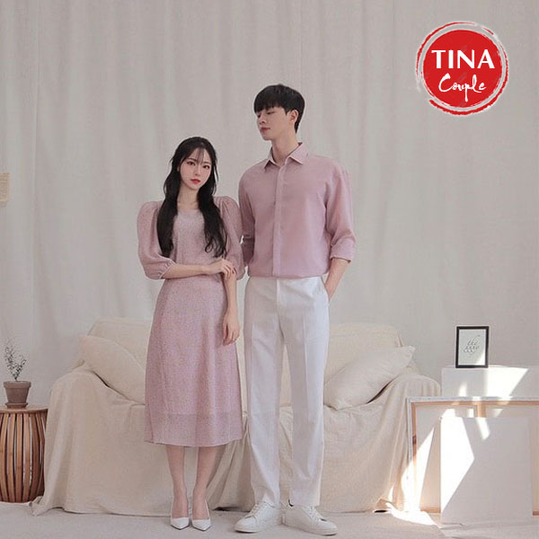 Set đồ đôi áo váy cặp  sơmi cao cấp - Couple Tina