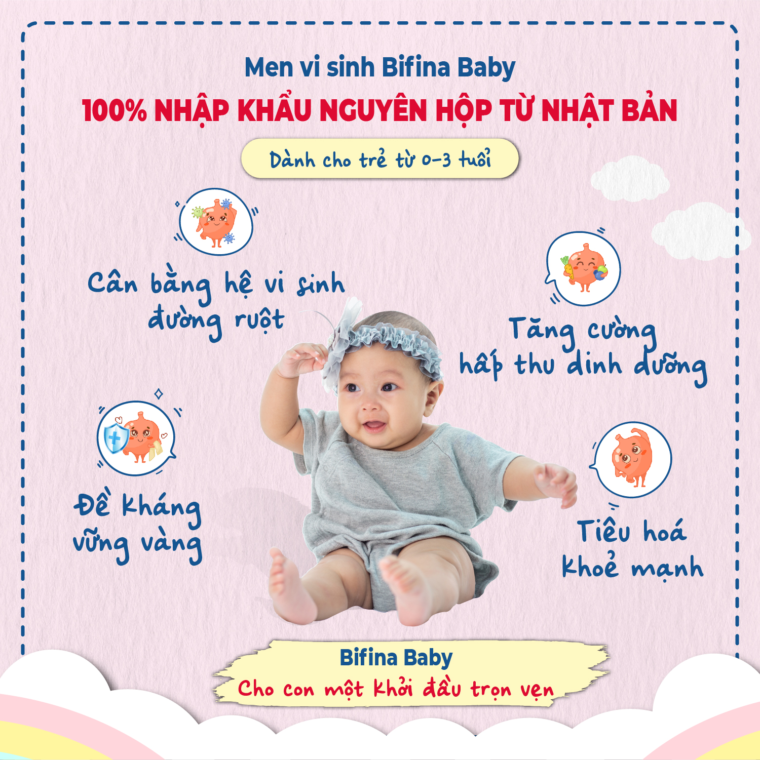  Hỗ trợ bé ăn ngon, tăng đề kháng - Men vi sinh Bifina Baby Nhật Bản- Hộp 30 gói