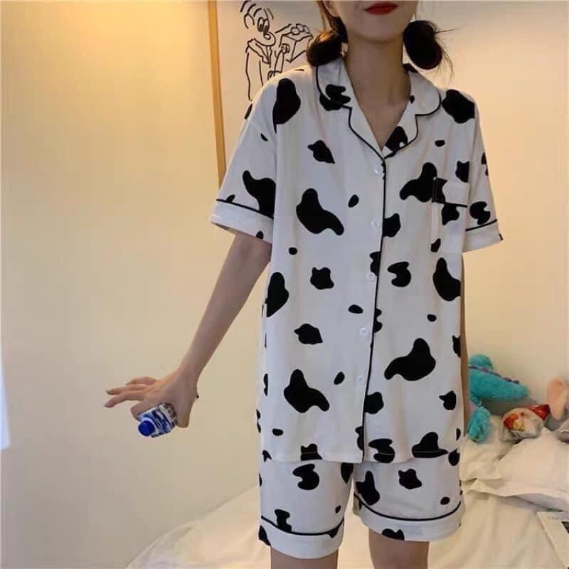 Sét Pijama Bò Sữa, Đồ Bộ Ngủ Bò Sữa Cute ( Video Cận Chất )