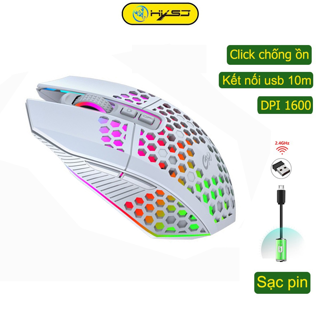 Hình ảnh Chuột không dây chơi game HXSJ X801 thiết kế độc lạ Led RGB đổi màu click chống ồn DPI 1600 - Hàng chính hãng