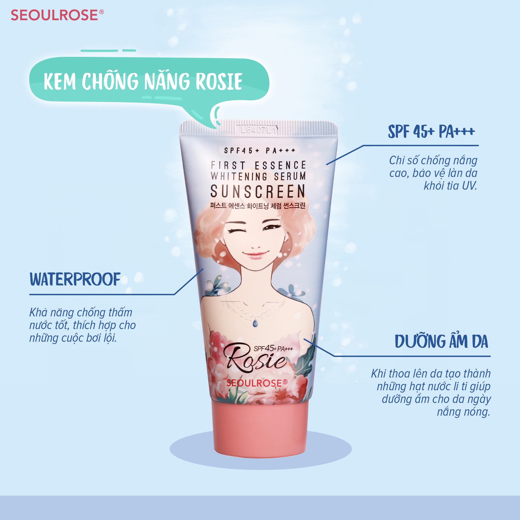 Kem Chống Nắng Rosie Seoul Rose First Essence Whitening Serum Sunscreen