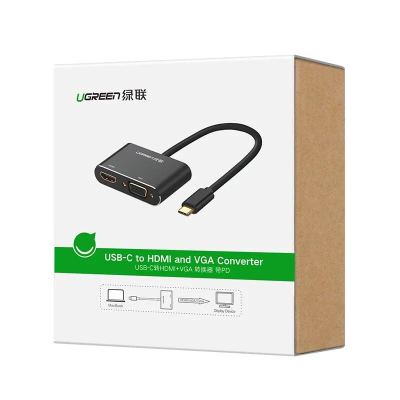 Ugreen UG50318CM162TK 15CM màu Đen Bộ chuyển đổi TYPE C sang HDMI + VGA vỏ bọc nhôm - HÀNG CHÍNH HÃNG