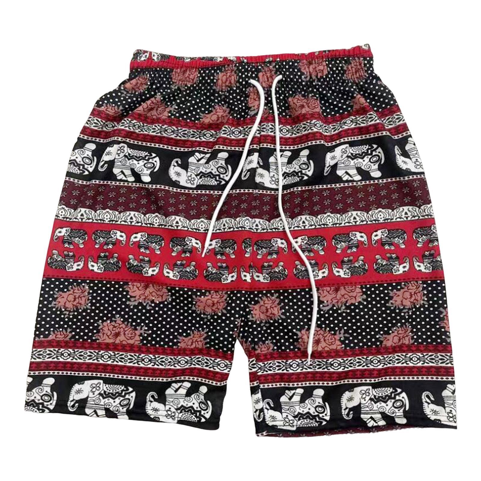 Beach Shorts Men Women Beach Trunks Loose Fit Briefs Fashion Polyester Oversized Elephant Pattern Short Pants Hippie Shorts for Beach Travel