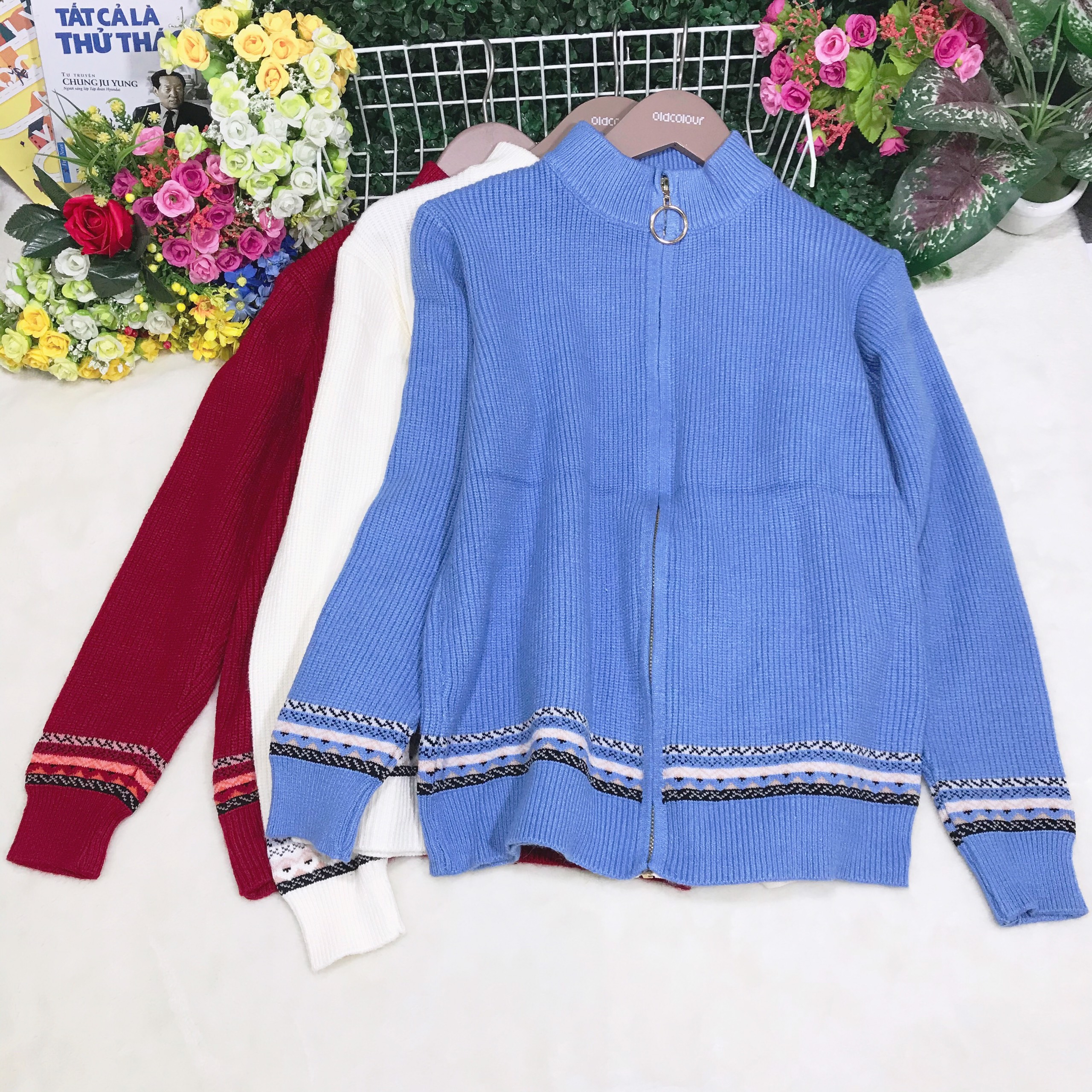 Áo khoác len nữ cardigan họa tiết thổ cẩm kéo khóa siêu xinh - DL67182 - Hàng Quảng Châu