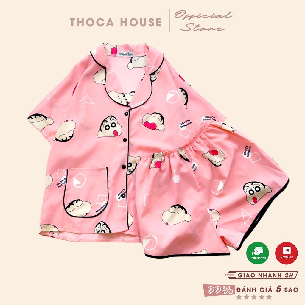 Đồ bộ pyjama mặc nhà kiểu cánh dơi 2 túi viền họa tiết THOCA HOUSE dễ thương xinh xắn, thoải mái