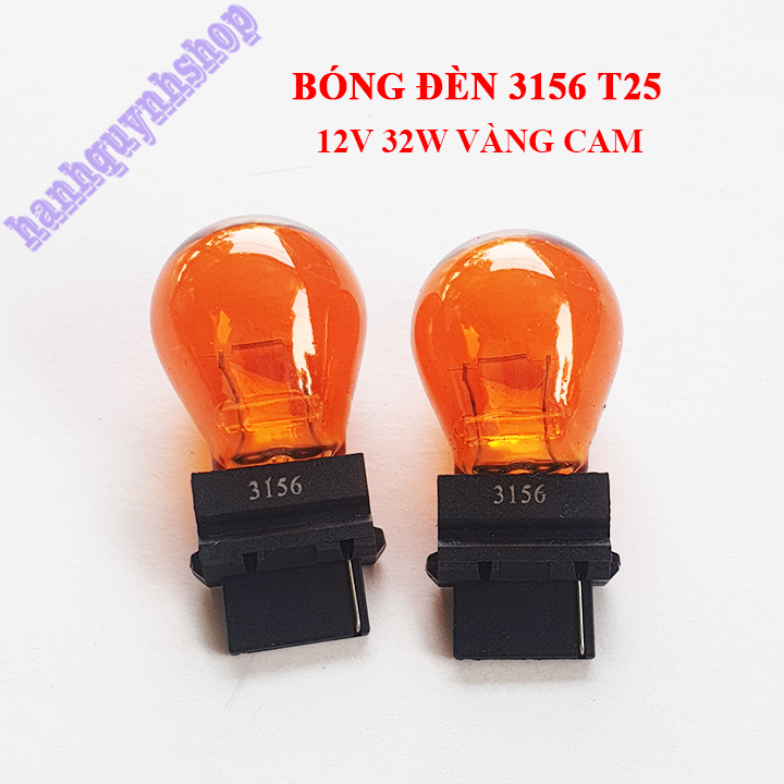 Bộ 2 bóng đèn xi nhan ô tô T25 3156 1 tóc 12V 32W màu vàng cam sợi tóc halogen