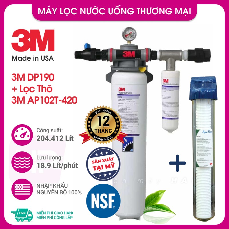 Máy Lọc Nước 3M DP190 Công Suất Lớn Dành Cho Thương Mại Horeca Nhà Hàng Quán Cafe - Nhập Khẩu Mỹ, Hàng Chính Hãng 3M