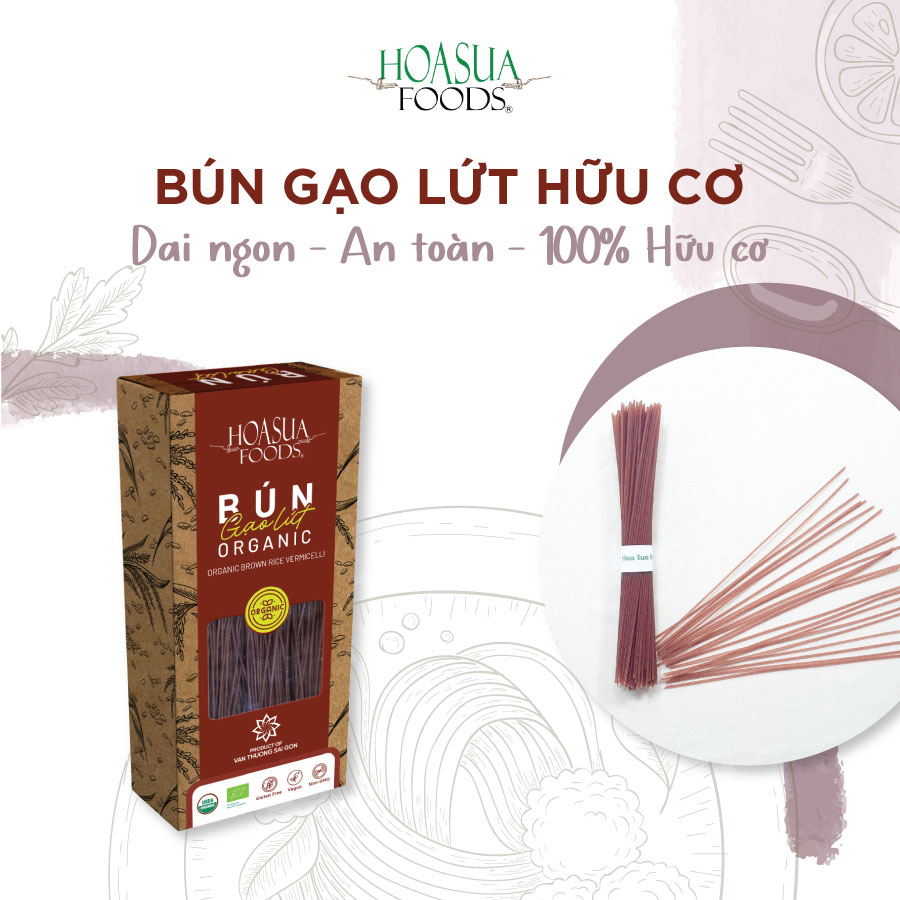 Bún gạo lứt hữu cơ HOA SUA FOODS 250g - dai, ngon, dinh dưỡng cho người ăn kiêng, ăn chay, eatclean