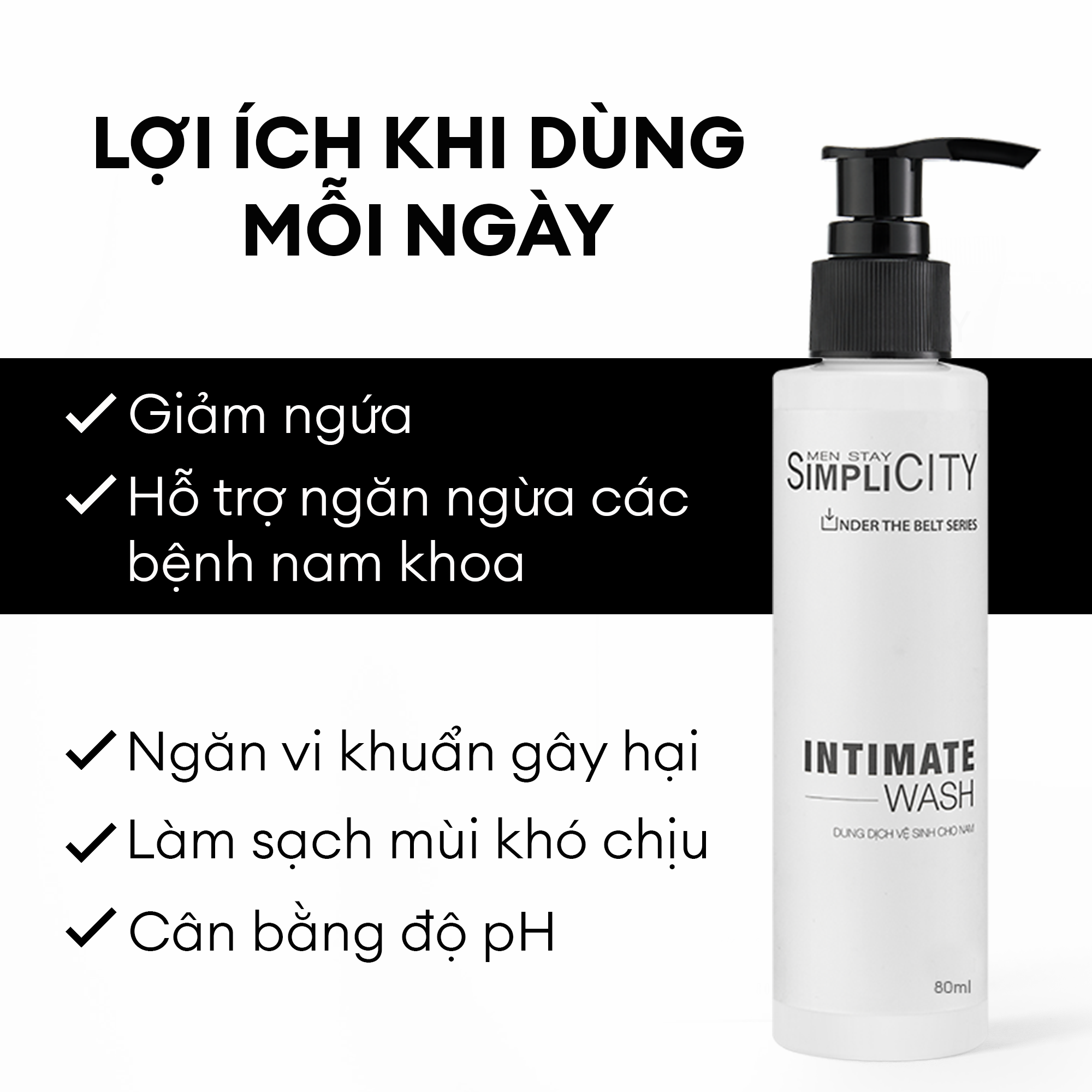 Dung dịch vệ sinh nam Men Stay Simplicity giảm ngứa, làm sạch &amp; ngăn mùi hiệu quả Intimate Wash 80ml