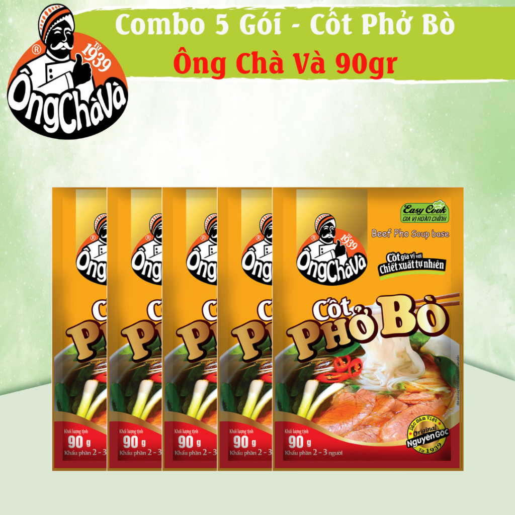 Combo 5 Gói Cốt Phở Bò Ông Chà Và 90g (Beef Pho Soup Base)