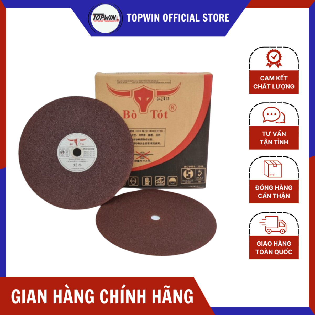 (Combo 10 Viên) Đá cắt Bò Tót 300 x 3 x 25.4mm Chuyên Dùng Cắt Sắt Cắt Inox Sắc Bén, Không Bụi, Ít Hao Mòn | TOPWIN Official Store