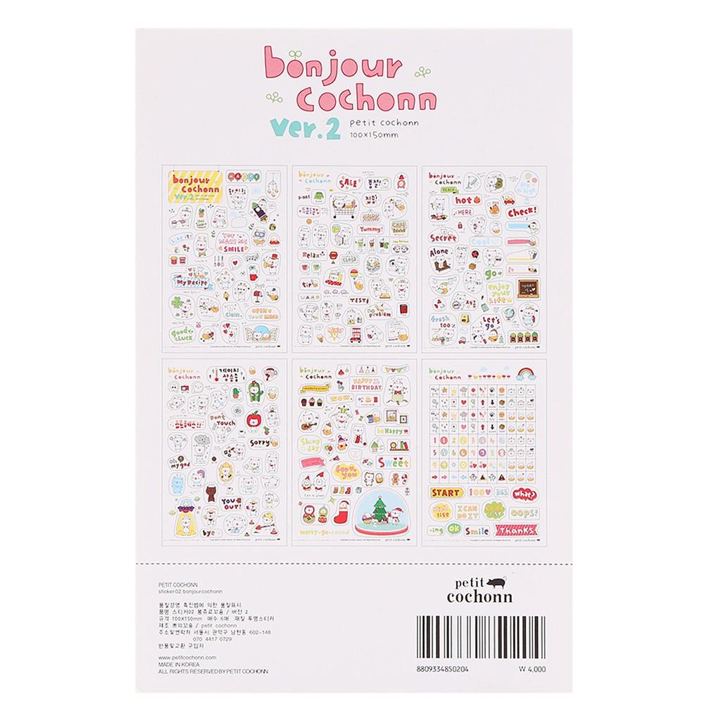 Bộ 6 Tấm Nhãn Dán Sticker Trang Trí Sổ Kế Hoạch Nhật Ký Bonjour Cochonn V2