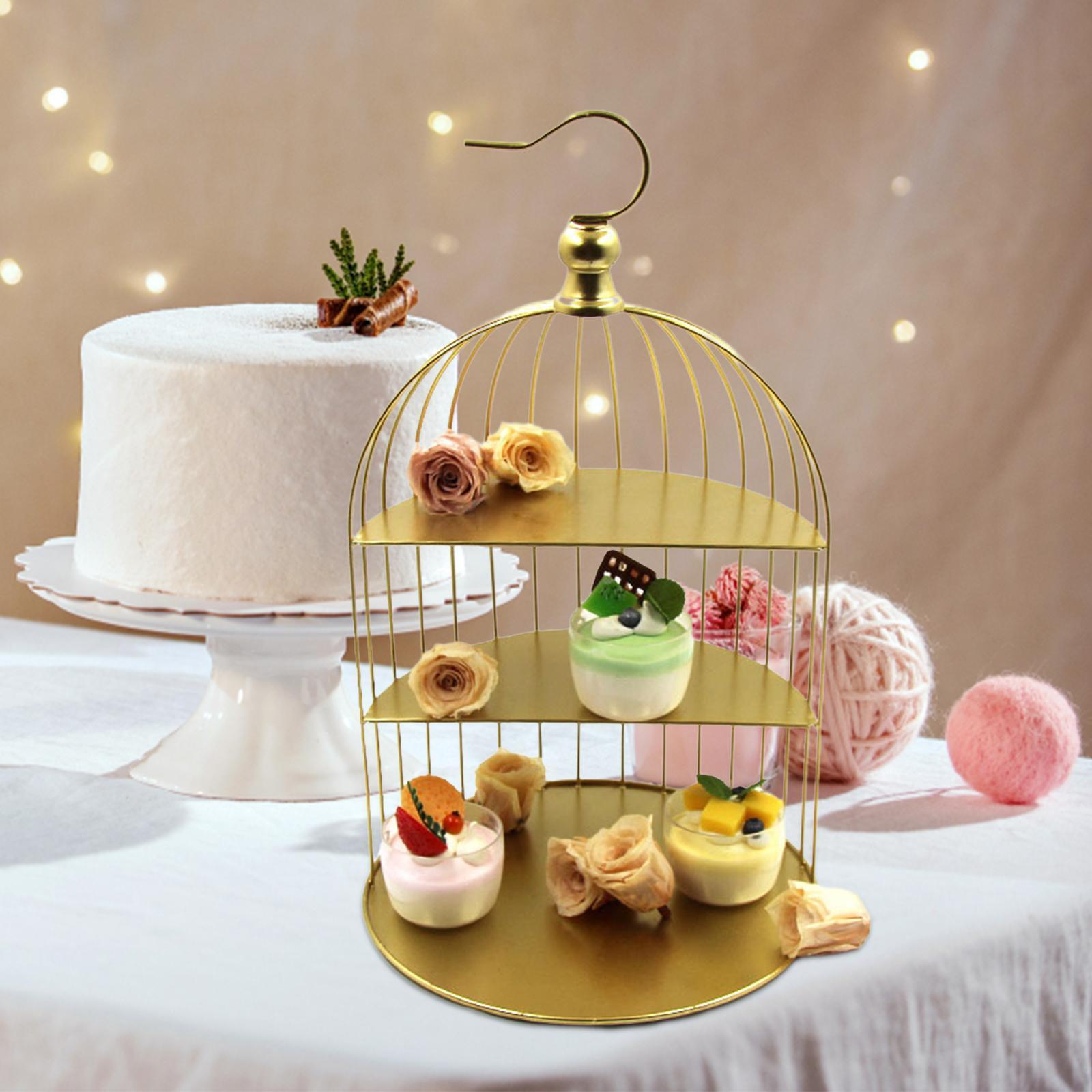 Birdcage Cake Stand, Iron Cake Display Basket Desktop Iron Makeup Organizer Stand, Shelf Display Countertop Cupcake Display Holder