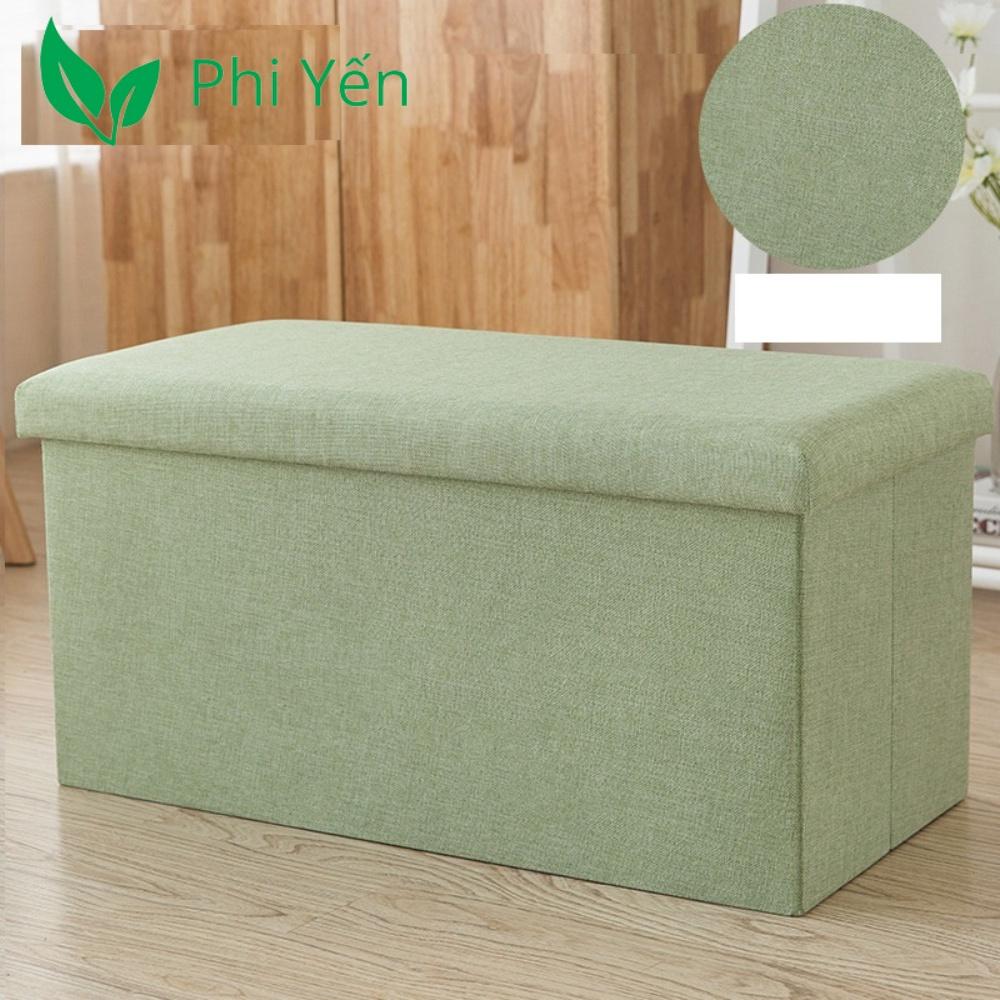 Ghế đôn gấp gọn đa năng khung gỗ Kiêm Thùng vải đựng đồ tiện lợi màu ngẫu nghiên
