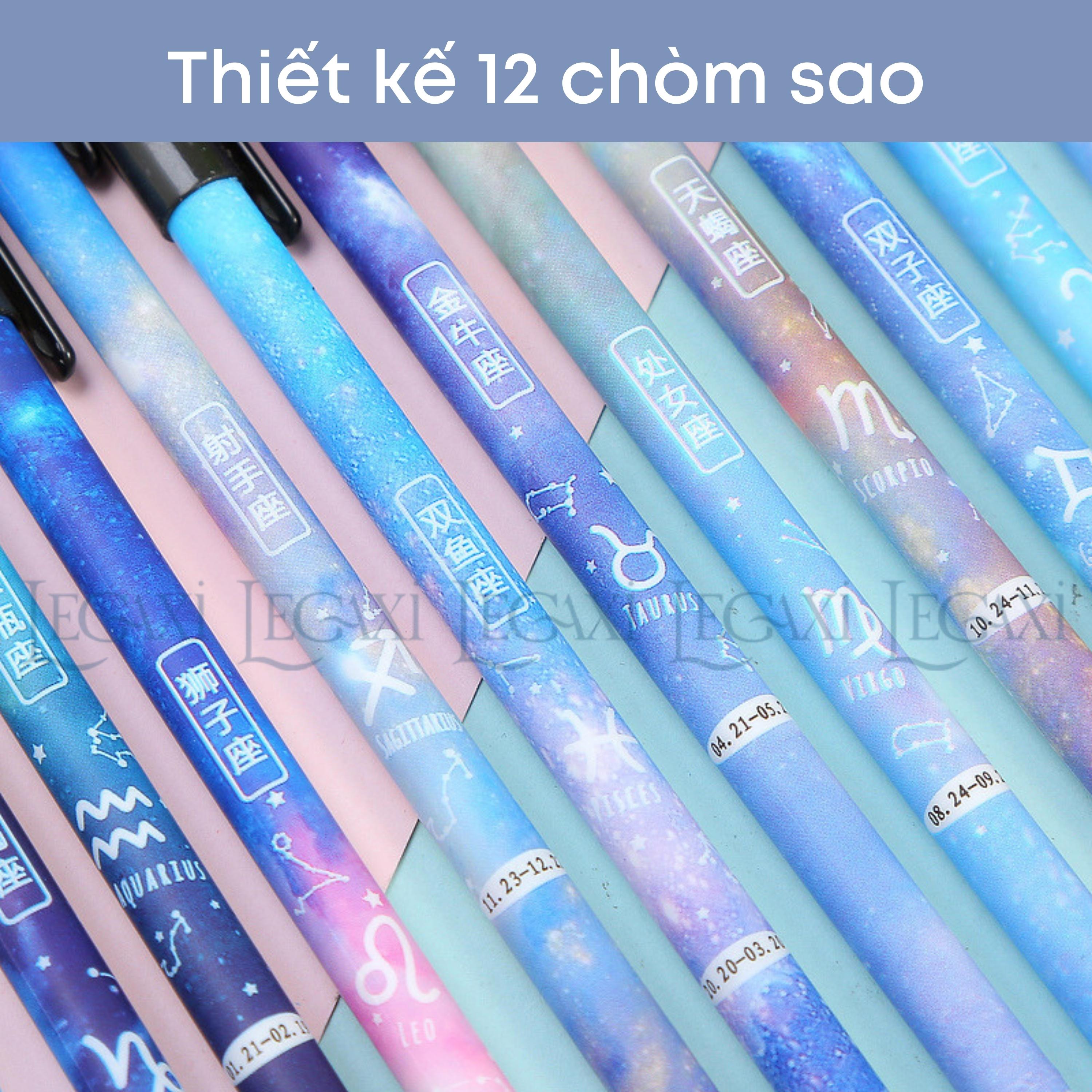 Bút gel xóa được, bút mực xanh 12 chòm sao ngòi 0.35mm nắp kẹp dễ thương học sinh, sinh viên, văn phòng Legaxi