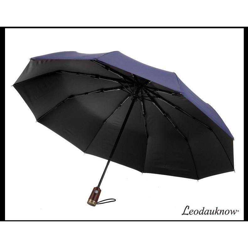 Ô dù cao cấp tự động 2 chiều LEODAUKNOW chống tia UV - Mẫu cán gỗ 102cm có nạm logo đồng