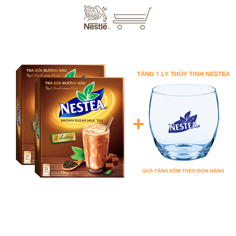 [Tặng 1 ly thủy tinh Nestea] Combo 2 hộp trà sữa đường nâu Nestea (8 gói x 17g)