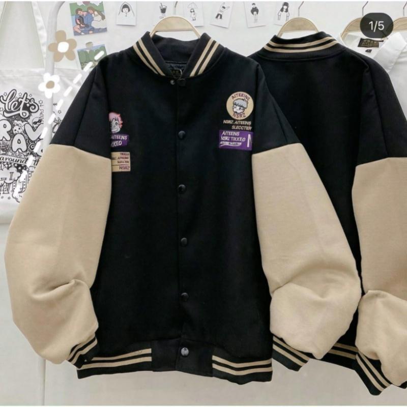 Áo khoác bomber nỉ bông nam nữ unisex gió jacket cúc bấm form rộng local brand ulzzang phong cách hàn quốc đep Bonyo