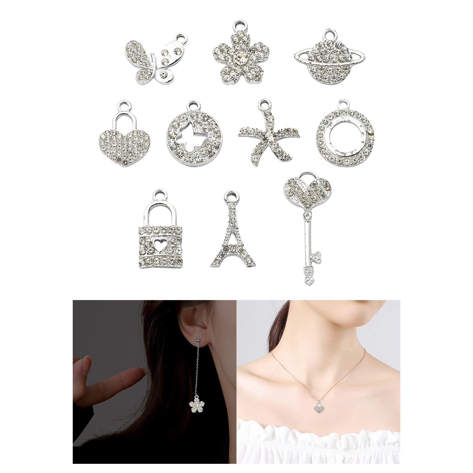 10 Pieces Rhinestone Charms Pendants Alloy for Jewelry Making for DIY Crafts