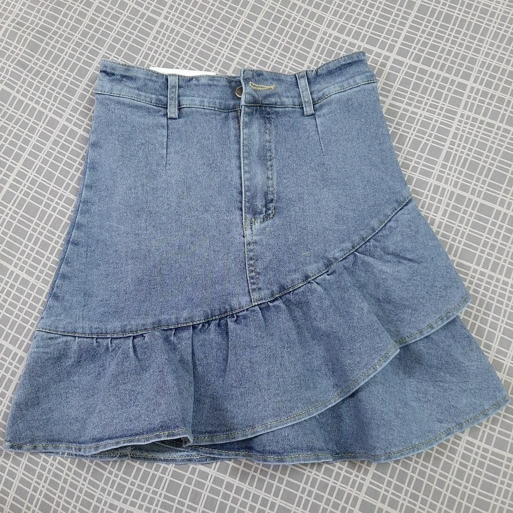 Chân váy bò jeans denim lưng cao phối đuôi cá bèo nhún phong cách cá tính (Có quần lót trong)