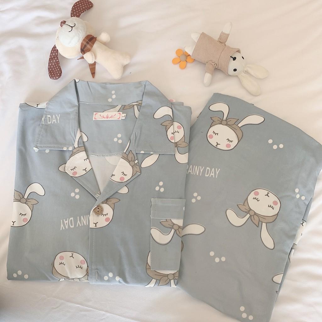 Pijama- Bộ Ngủ Nữ cotton áo dài quần dài BNNDQ07