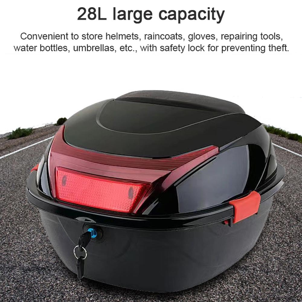 28L Motorcycle Tail Box Rear Trunk Large Capacity Motorbike Luggage Storage Case Waterproof with 2 Keys Side Snaps