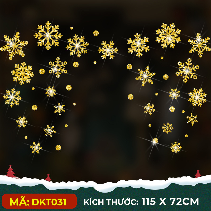 Decal trang trí noel giáng sinh kim tuyến vàng, lung linh mới nhất