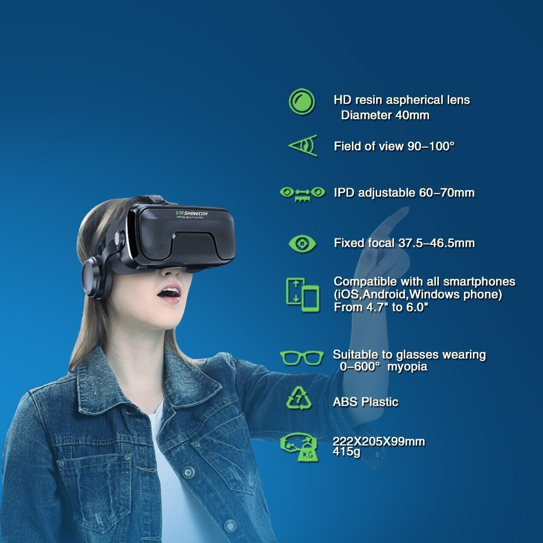 Kính thực tế ảo xem film 3D Shinecon 6.0 G04EA Dùng Cho Điện Thoại Từ 4.8 - 7.3 Inches - NEW Shinecon Headset Upgrade Version Virtual Reality Glasses - Hàng Chính Hãng