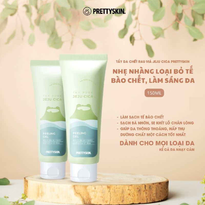 Tẩy Da Chết Rau Má Làm Sáng Da Giảm Mụn Đầu Đen Pretty Skin The Pure Jeju Cica Peeling Gel 150ml tặng móc khóa