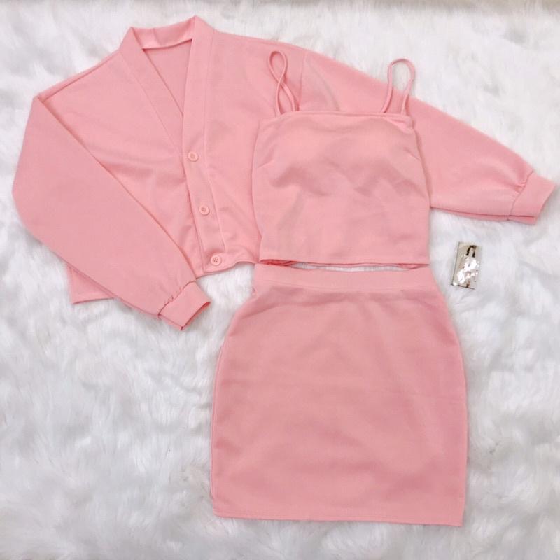 Set 3 món kèm chân váy siêu cute kèm hình thật, áo trong có mút