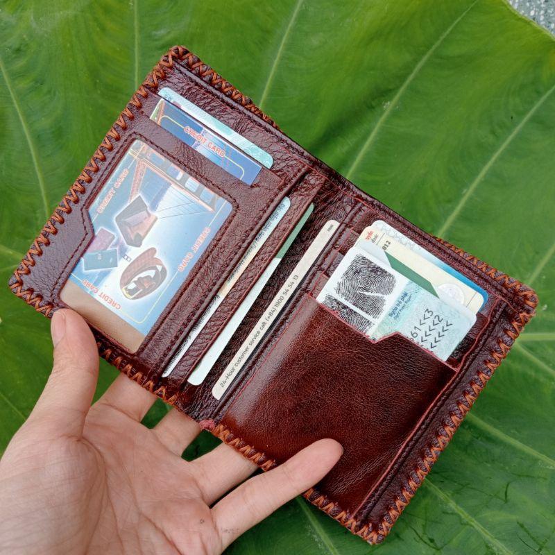 Ví Nam Đứng Da Bò Viền Khâu Tay Đẹp THC, KT cm