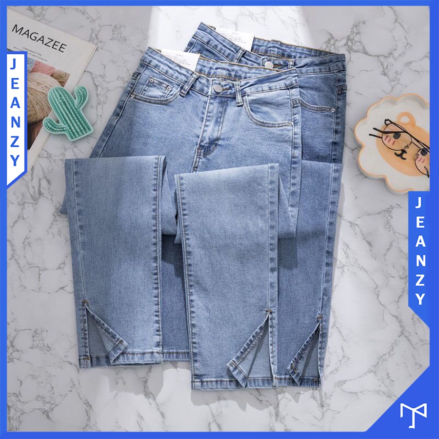 Quần jeans ống suông xẻ tà ống đứng mặc tôn dáng tôn chân