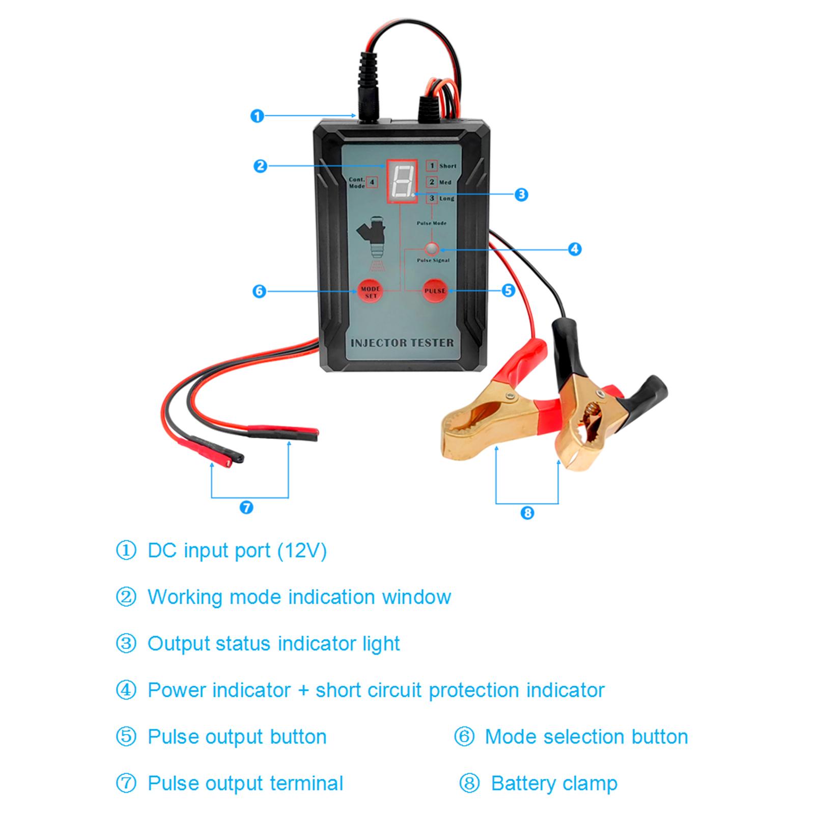 Fuel Injector Tester and Adapter for Diagnosis Cleaning of Injectors DIY Cleaning Tool Kits 12V/5V Switchable Short-circuit Protection