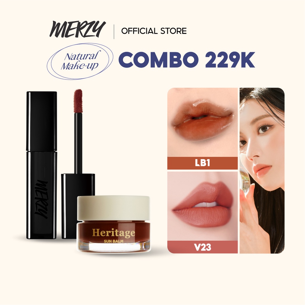 Combo Son Kem Lì Merzy The First Velvet Tint 4.5g + Son Dưỡng Có Màu Merzy The Heritage All Day Lip Care 4g