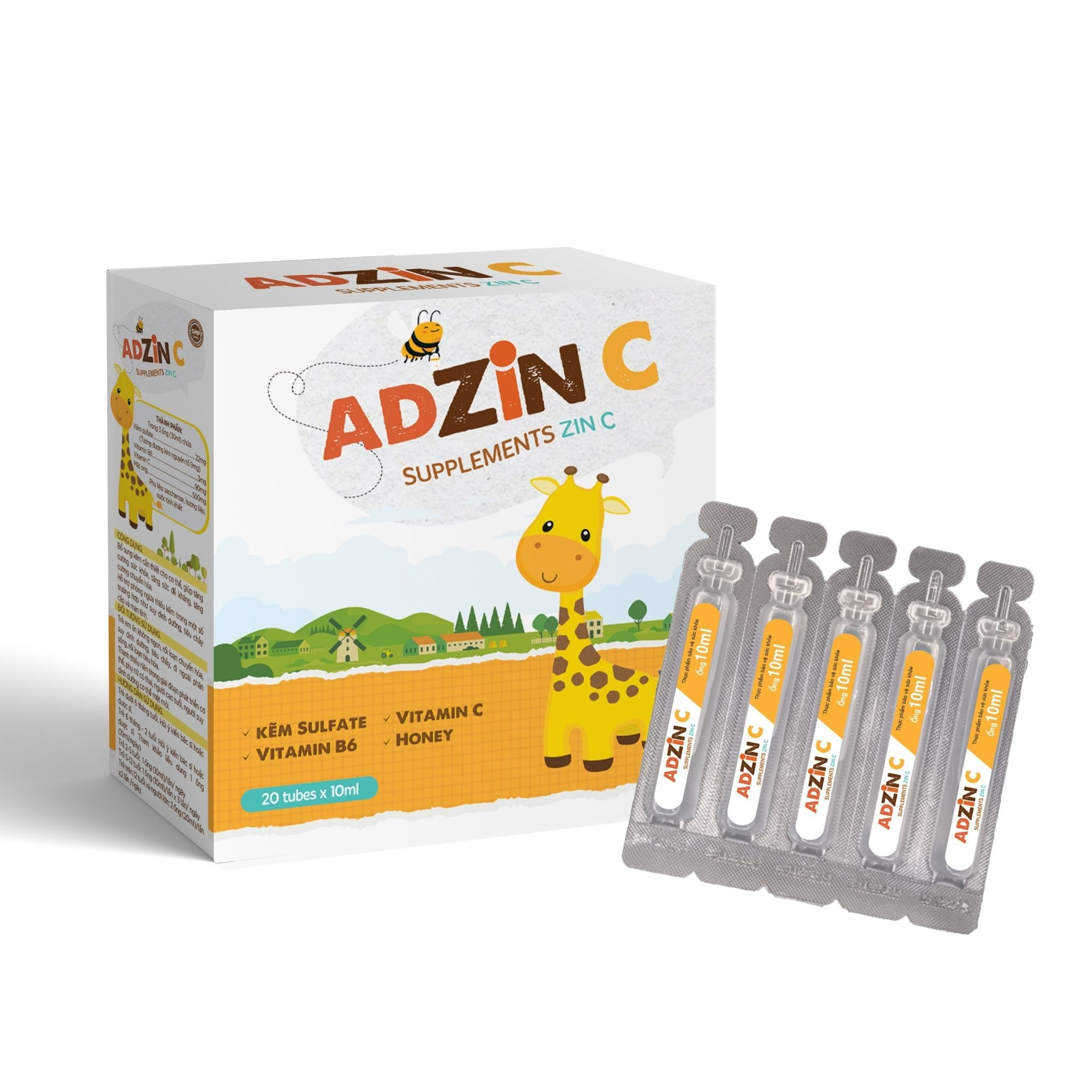 [TPBVSK] ADZIN C - Bổ sung kẽm và vitamin C (Hộp 20 ống)